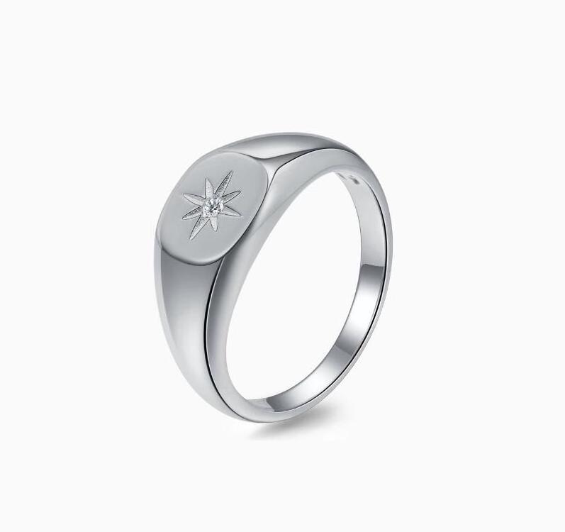 Stainless Steel Personalized Jewelry Womens Gold Signet Ring Starburst Cubic Zirconia Rings North Star Ring