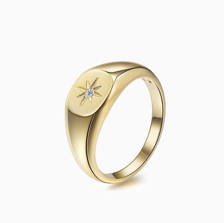 Stainless Steel Personalized Jewelry Womens Gold Signet Ring Starburst Cubic Zirconia Rings North Star Ring