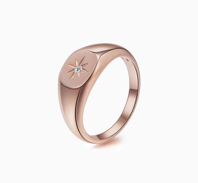 Stainless Steel Personalized Jewelry Womens Gold Signet Ring Starburst Cubic Zirconia Rings North Star Ring