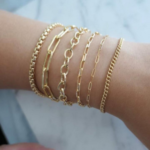 2023 Stainless Steel Fashion Jewelry Women Thin PVD 14k Gold Plated Paper Clip Chain Bracelet Femme Wholesale