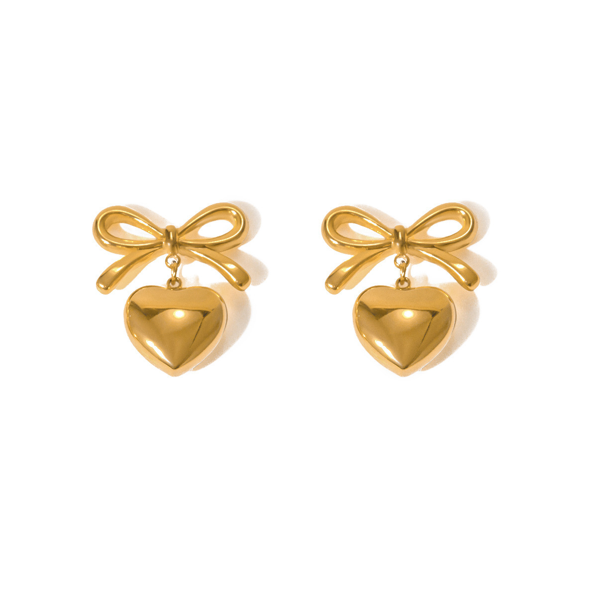 2024 New Styles Stainless Steel Drop Dangle Heart Ribbon Stud Earrings Coquette Jewelry Gold Bow Heart Earrings for women