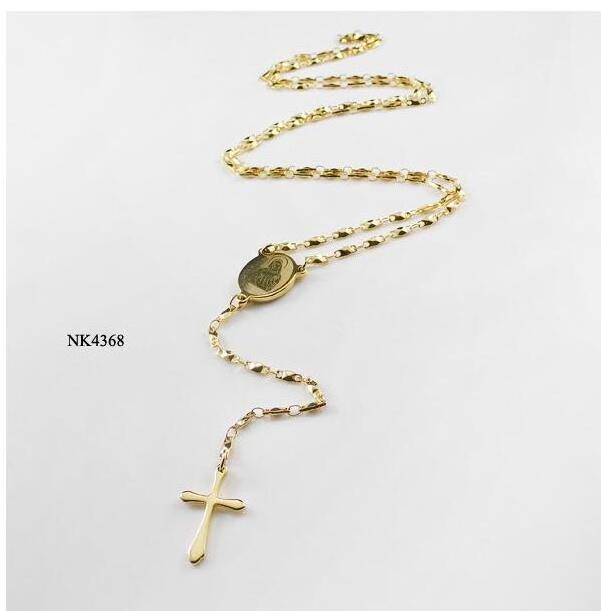 Fashion Women Stainless Steel Virgin Mary Jesus Cross Pendant Women Long Rosary Chain Necklace Best Religious Jewelry Gift