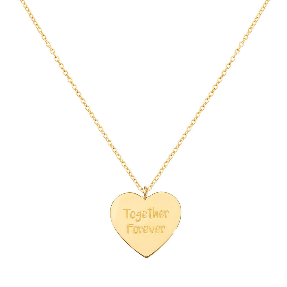 Gold plated together forever heart pendant necklace custom Engrave message stainless steel necklace best friend couple jewelry