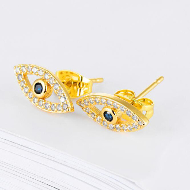 European Fashion Blue Eye 18K Gold Women Diamond Earring