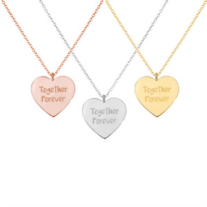 Gold plated together forever heart pendant necklace custom Engrave message stainless steel necklace best friend couple jewelry