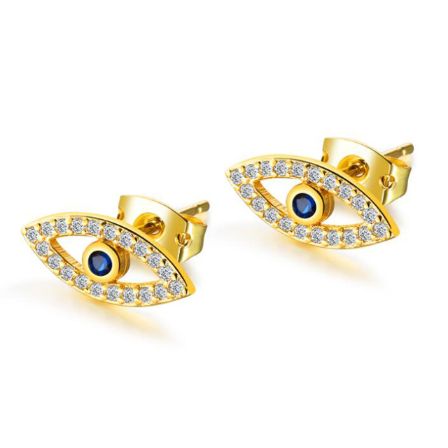 European Fashion Blue Eye 18K Gold Women Diamond Earring