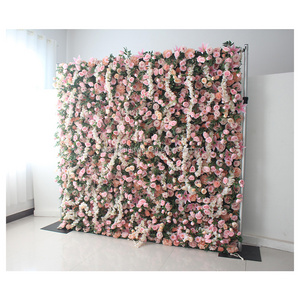 Cheap Artificial 3d Littkle Rose Flower Wall Decor Pink Blush Mix Color Wedding Roll Up Flower Wall