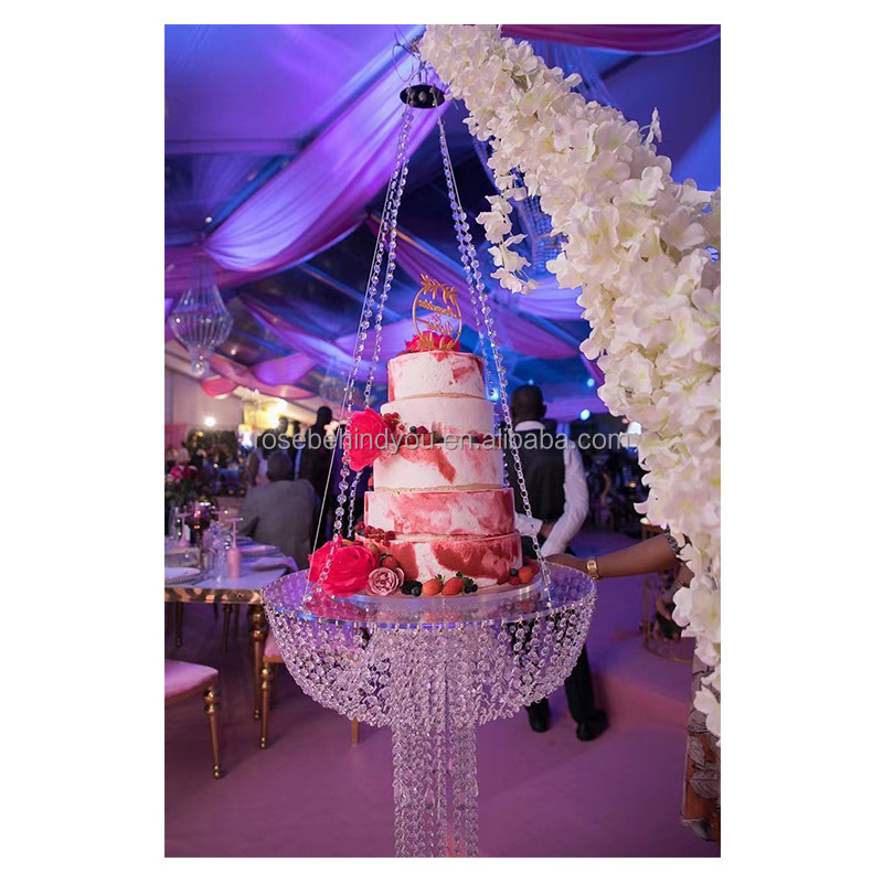 Wedding supplied modern swing chandelier hanging cake stand with crystals for wedding decorative