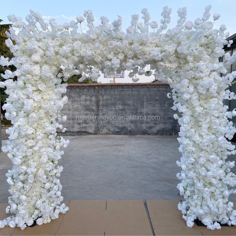 Wedding ceremony 8 feet customized silk rose flowers arch cherry blossom wedding arch decorated flower metal arch