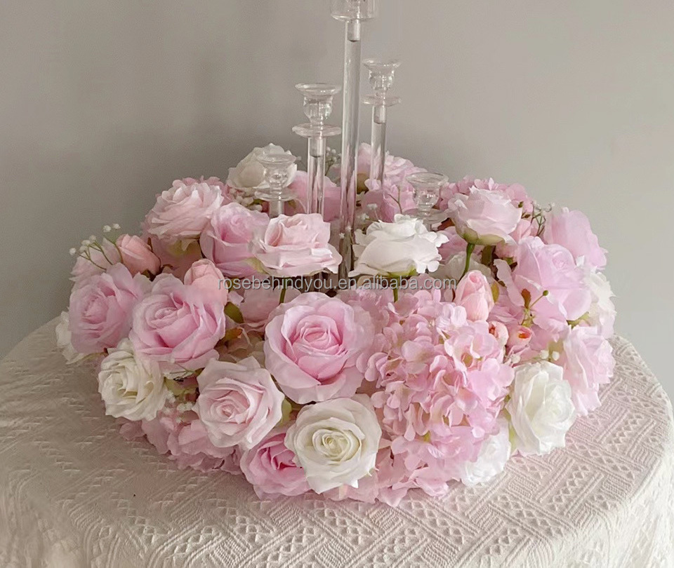 Customized Decorative 60cm Artificial Pink Flower Ball Wedding Centerpiece For Events Table Candelabra