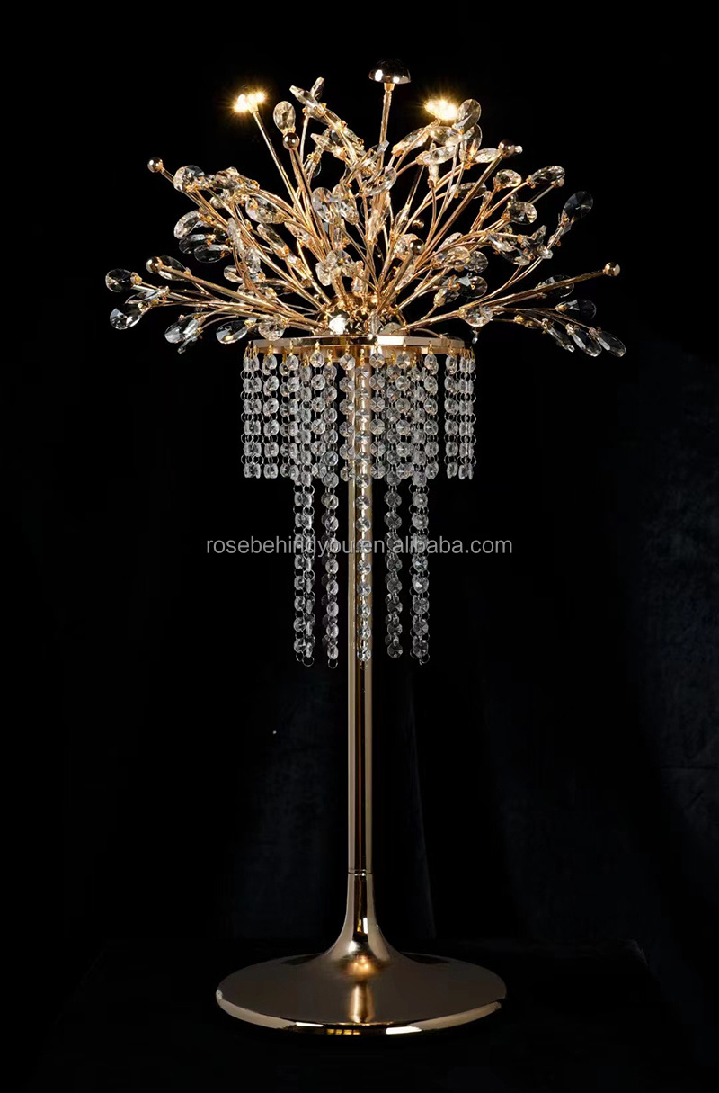 2023 New umbrella shape gold silver crystal flower stand wedding table centerpiece