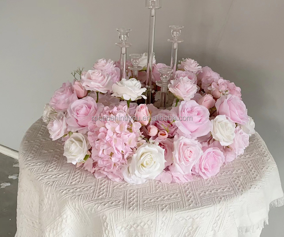 Customized Decorative 60cm Artificial Pink Flower Ball Wedding Centerpiece For Events Table Candelabra