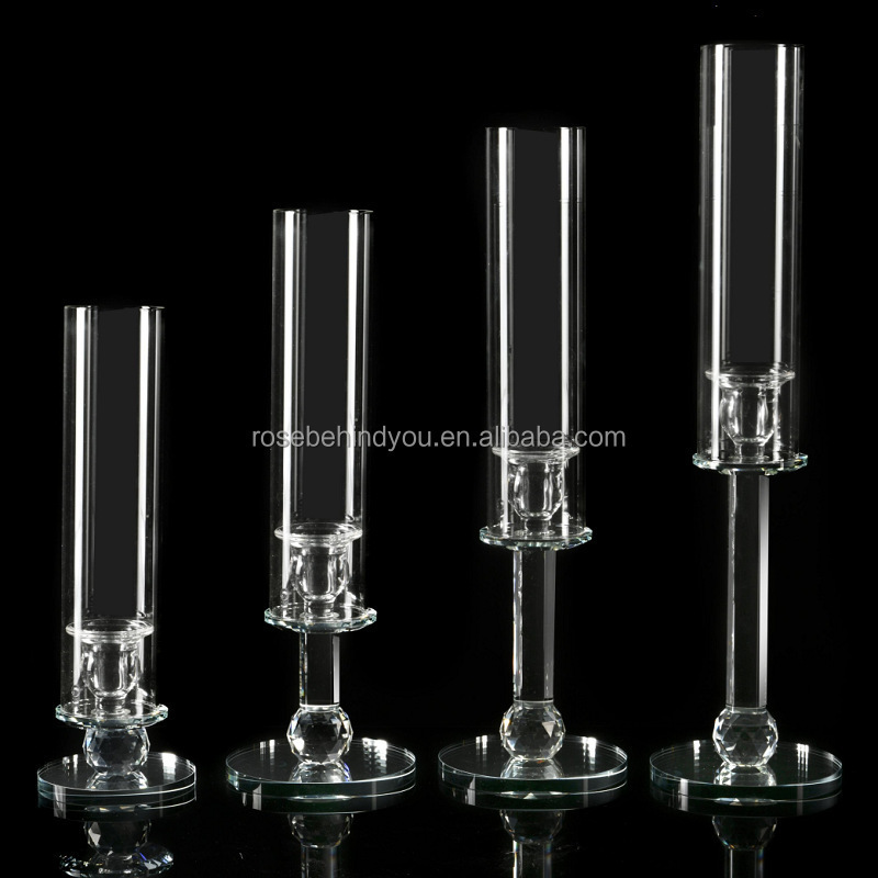 2023 Large luxury 9 arms glass pillar wedding decoration candle holders tall crystal glass candelabra