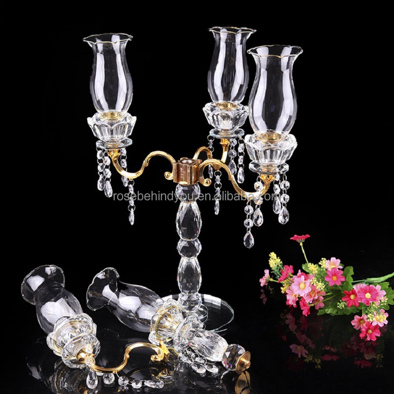 2023 Large luxury 9 arms glass pillar wedding decoration candle holders tall crystal glass candelabra