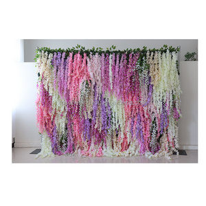 Roll up white purple hanging wall flower vine ceiling silk wisteria 3d flower wall backdrop decor for wedding backdrop