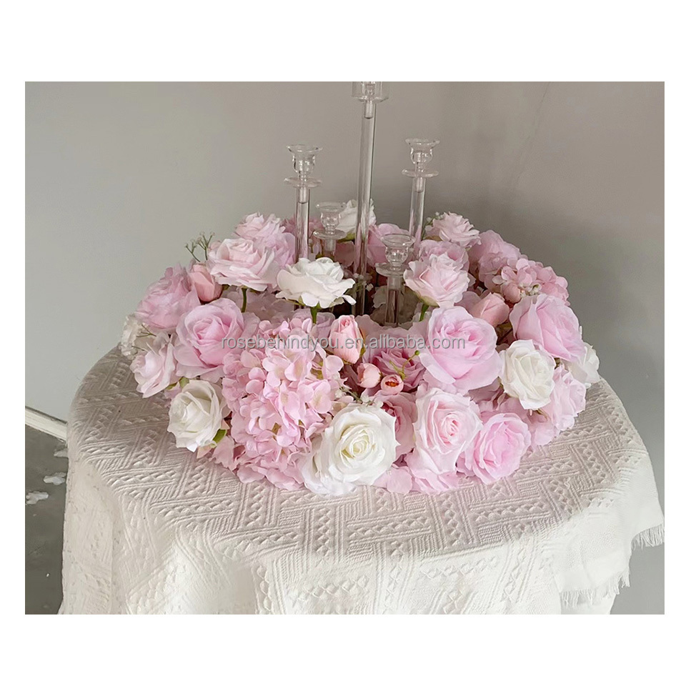 Customized Decorative 60cm Artificial Pink Flower Ball Wedding Centerpiece For Events Table Candelabra