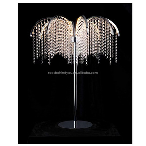 New Fashion Umbrella Shape Led Light Crystal Silver High Tall Metal Gold Flower Stand Wedding Centerpieces