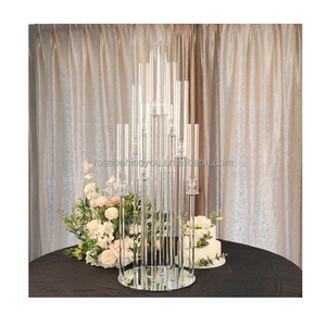 2023 Large luxury 9 arms glass pillar wedding decoration candle holders tall crystal glass candelabra