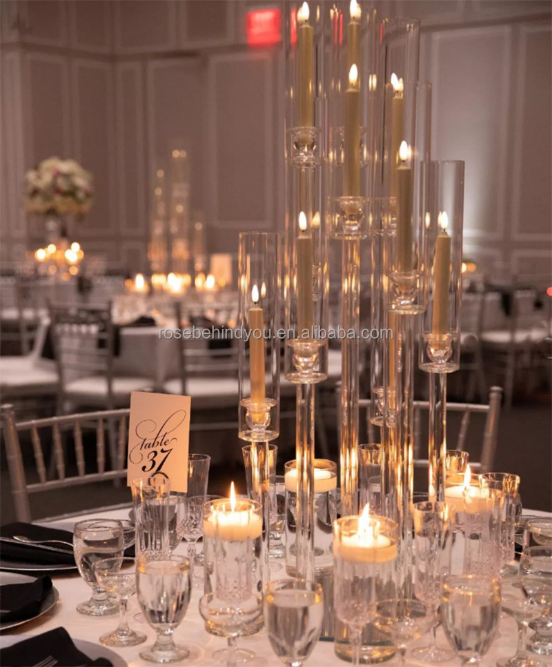 8Arms crystal glass pillar wedding decoration candle holders table centerpieces wedding