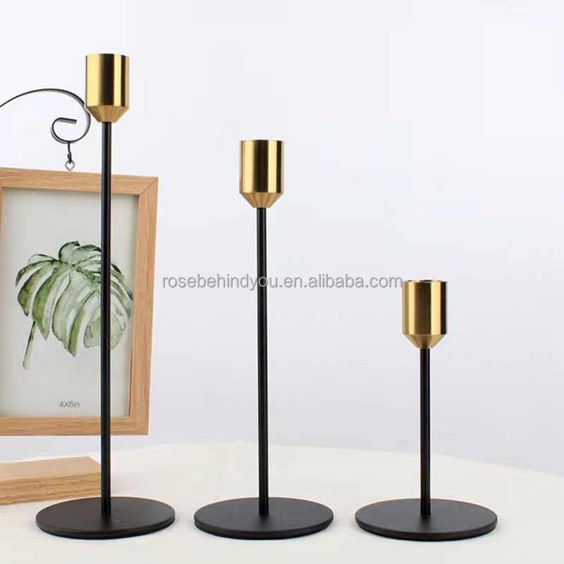 Rustic single head metal gold wedding candlestick holders centerpieces table decorations black centerpieces for wedding table