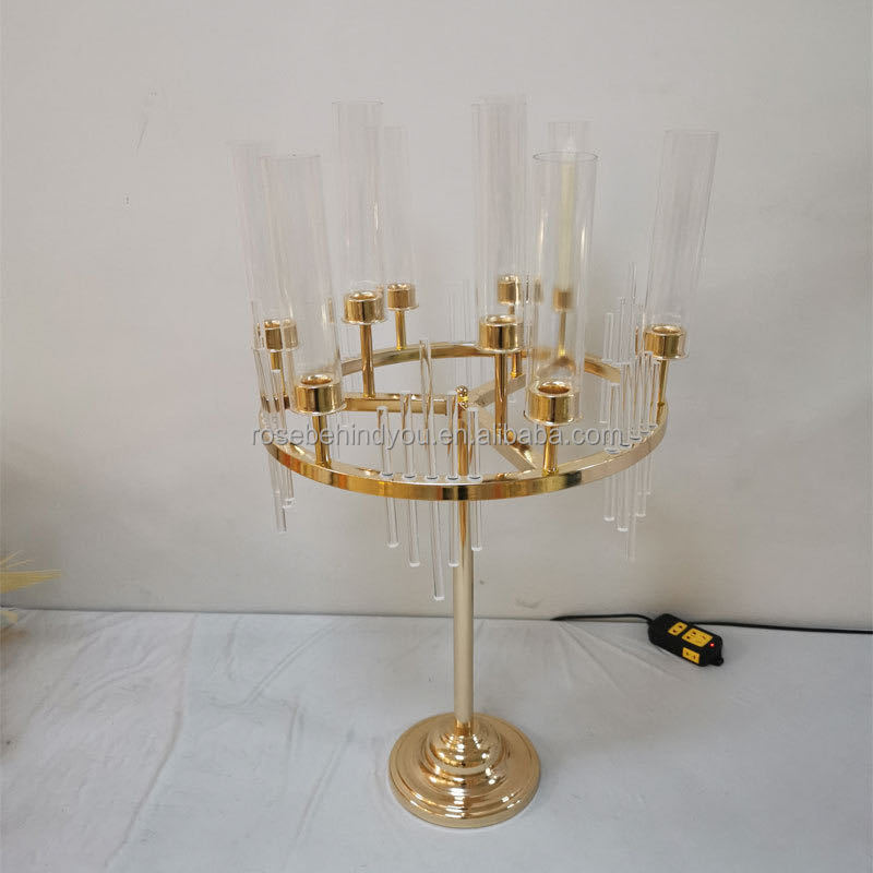 Luxury Candlesticks Stand Crystal Gold Candle Holder for Wedding Table Decoration