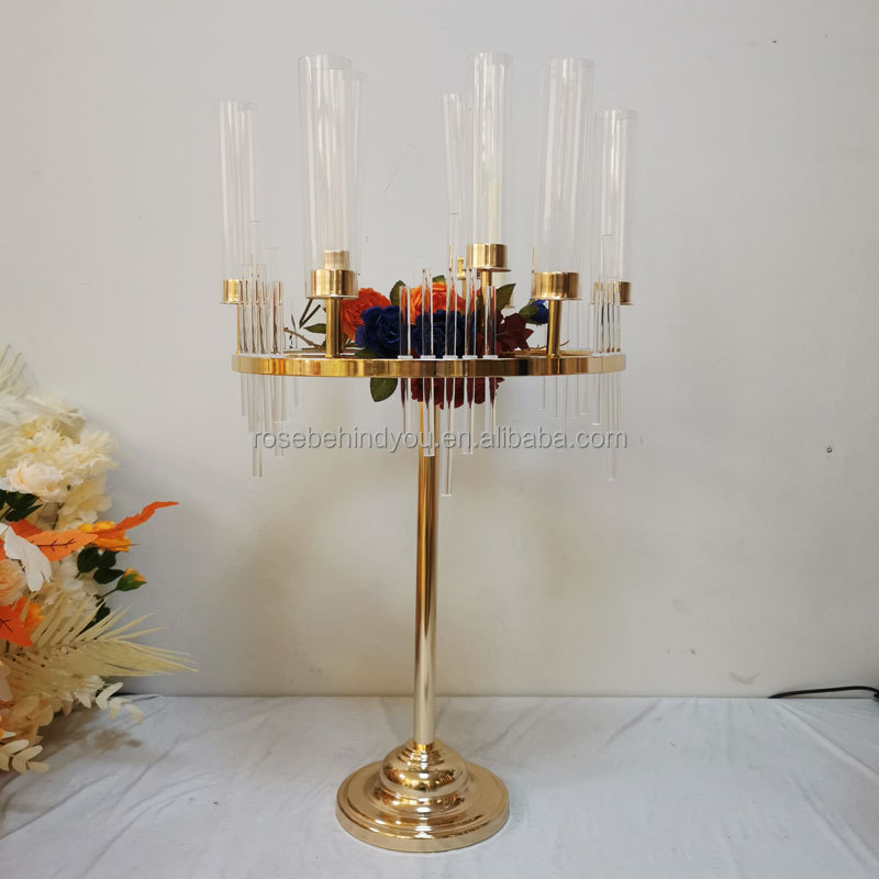 Luxury Candlesticks Stand Crystal Gold Candle Holder for Wedding Table Decoration