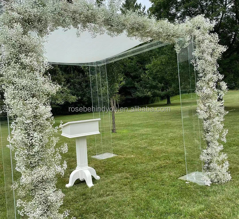 Transparent wedding acrylic chuppah pipe and drape stage mandap clear wedding canopy for wedding stage