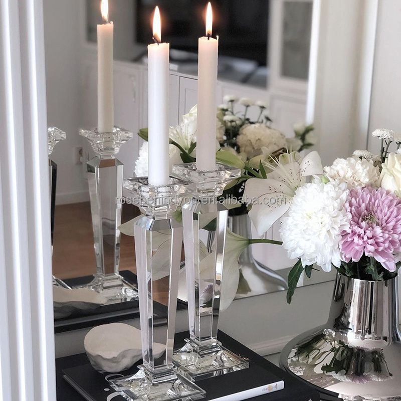 2023 Large luxury 9 arms glass pillar wedding decoration candle holders tall crystal glass candelabra