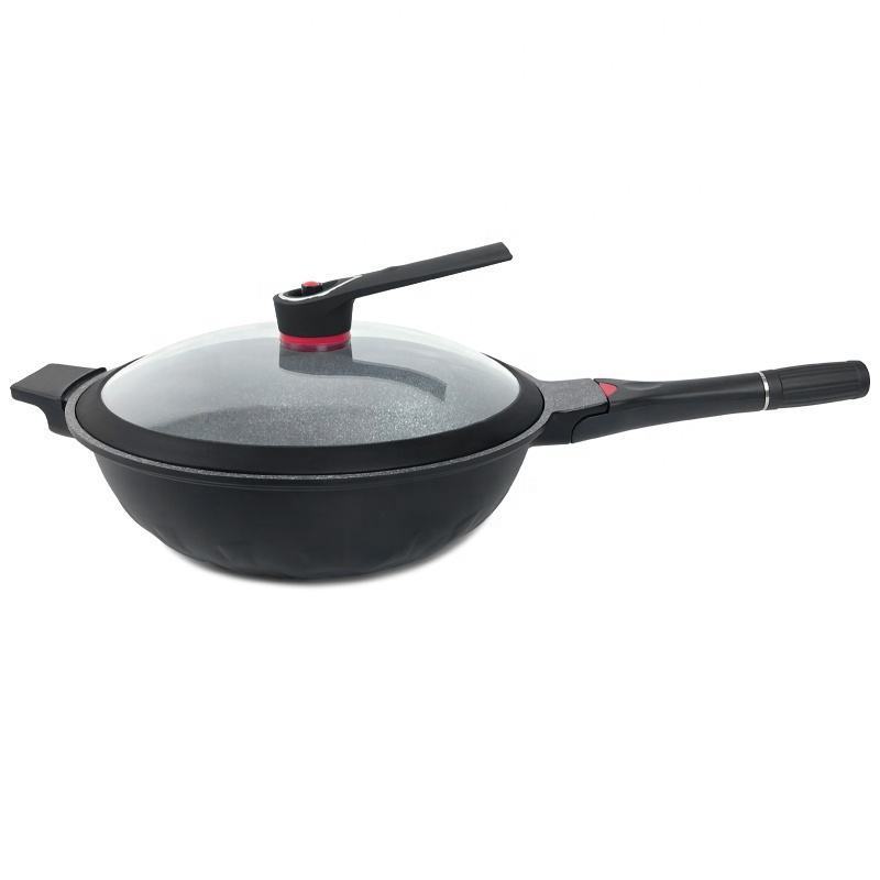 wholesale high quality Non stick Medical stone Wok Round Wok Carbon Steel Frying Pan