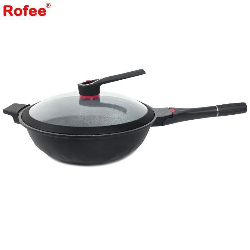 wholesale high quality Non stick Medical stone Wok Round Wok Carbon Steel Frying Pan