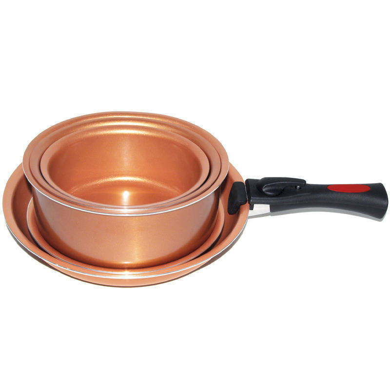 Copper color coated pots and pans nonstick cookware set with removable handle