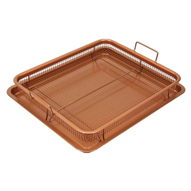 Non Stick Copper Crisper Oven copper grill basket& grill pan