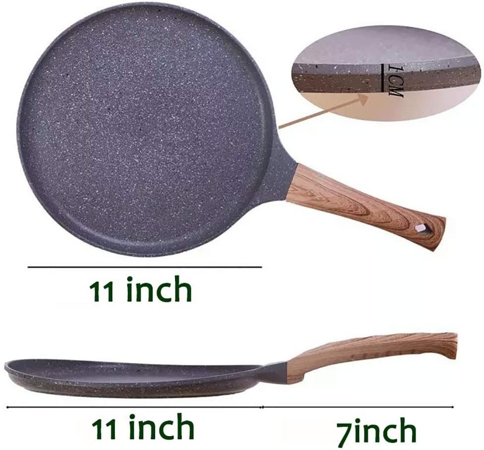 Die Cast Aluminum Cookware 11 Inch Cast Iron Pancake Pans With Wooden Handle