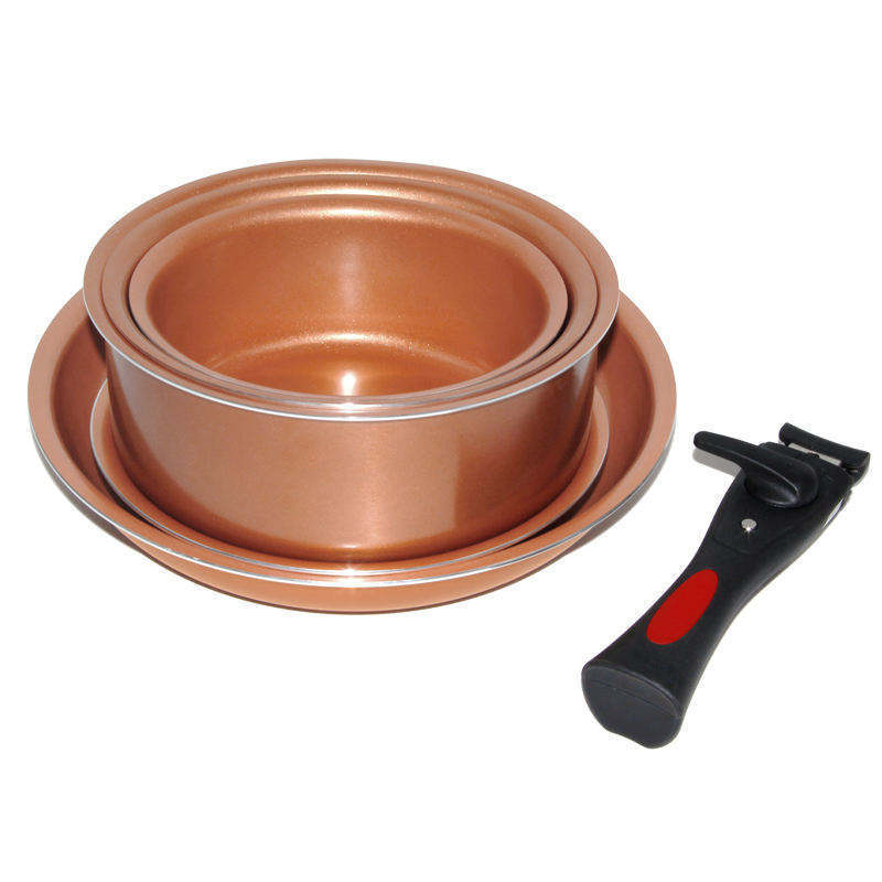 Copper color coated pots and pans nonstick cookware set with removable handle