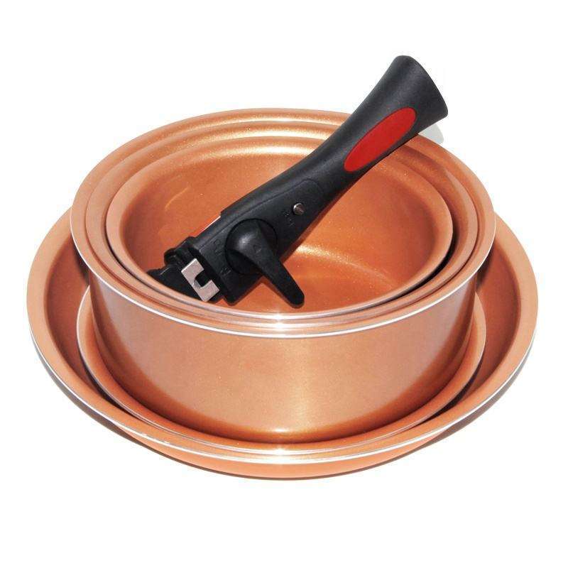 Copper color coated pots and pans nonstick cookware set with removable handle