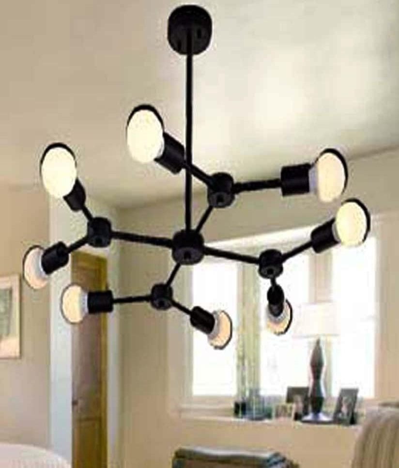 Modern Chandelier Matte Black Sputnik Light Fixture Vintage 8 Light Pendant Lighting for Living Dining Room Kitchen