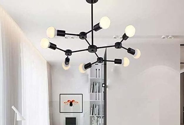 Modern Chandelier Matte Black Sputnik Light Fixture Vintage 8 Light Pendant Lighting for Living Dining Room Kitchen