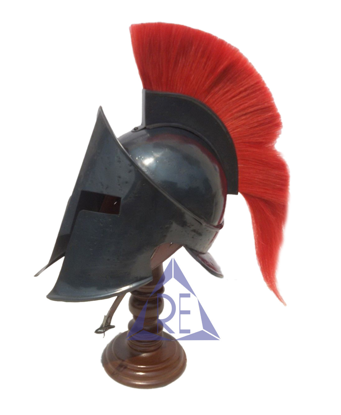 New Roman Black King Spartan Helmet With Red Plume Medieval Knight Crusader Armor With Free Wooden Stand Best gift for him