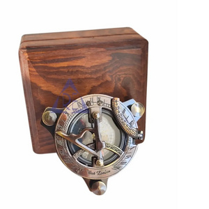 Brass Golden Sun Clock Compass with Wooden Box Vintage Nautical Sundial Compass With Wooden Box West London Sundial Compass