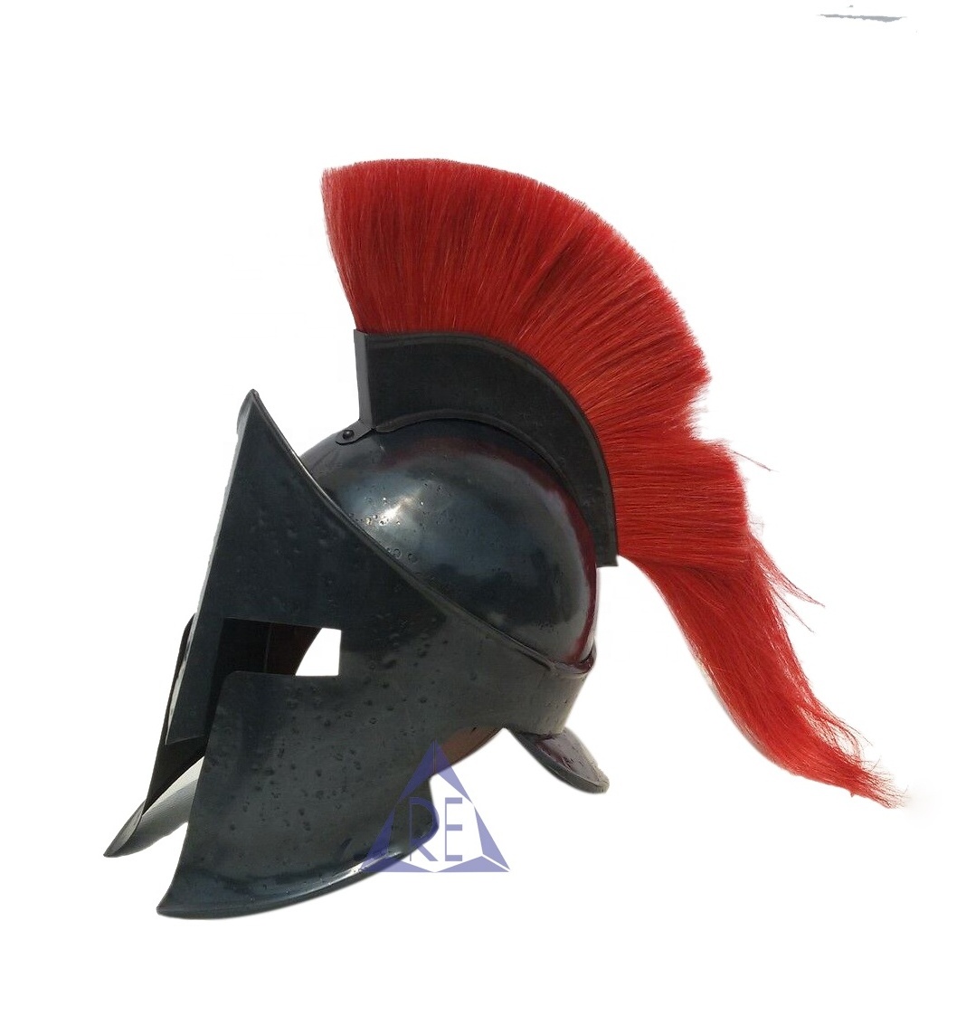 New Roman Black King Spartan Helmet With Red Plume Medieval Knight Crusader Armor With Free Wooden Stand Best gift for him