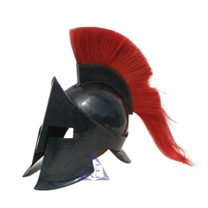 New Roman Black King Spartan Helmet With Red Plume Medieval Knight Crusader Armor With Free Wooden Stand Best gift for him