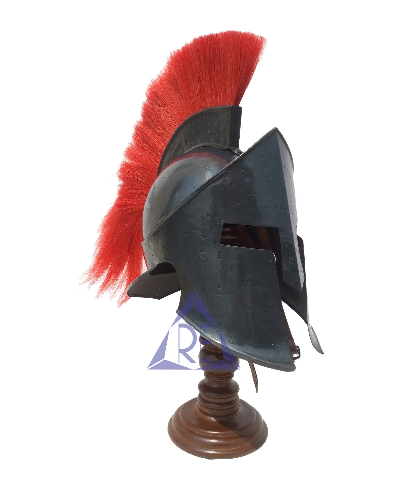 New Roman Black King Spartan Helmet With Red Plume Medieval Knight Crusader Armor With Free Wooden Stand Best gift for him