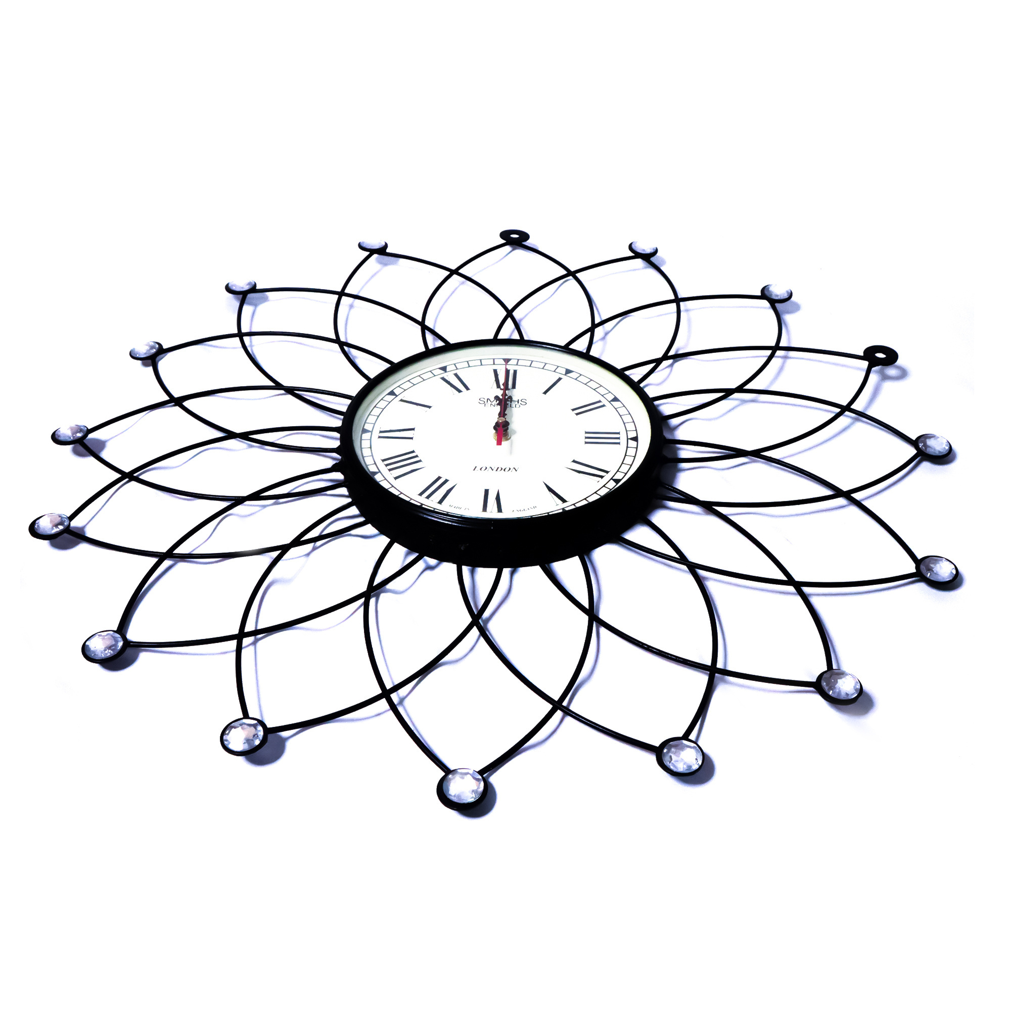 Modern London Flower Wall Clock Metal Wall Clock with Roman Numbers Unique Wall Art Farmhouse Clock Home Decor