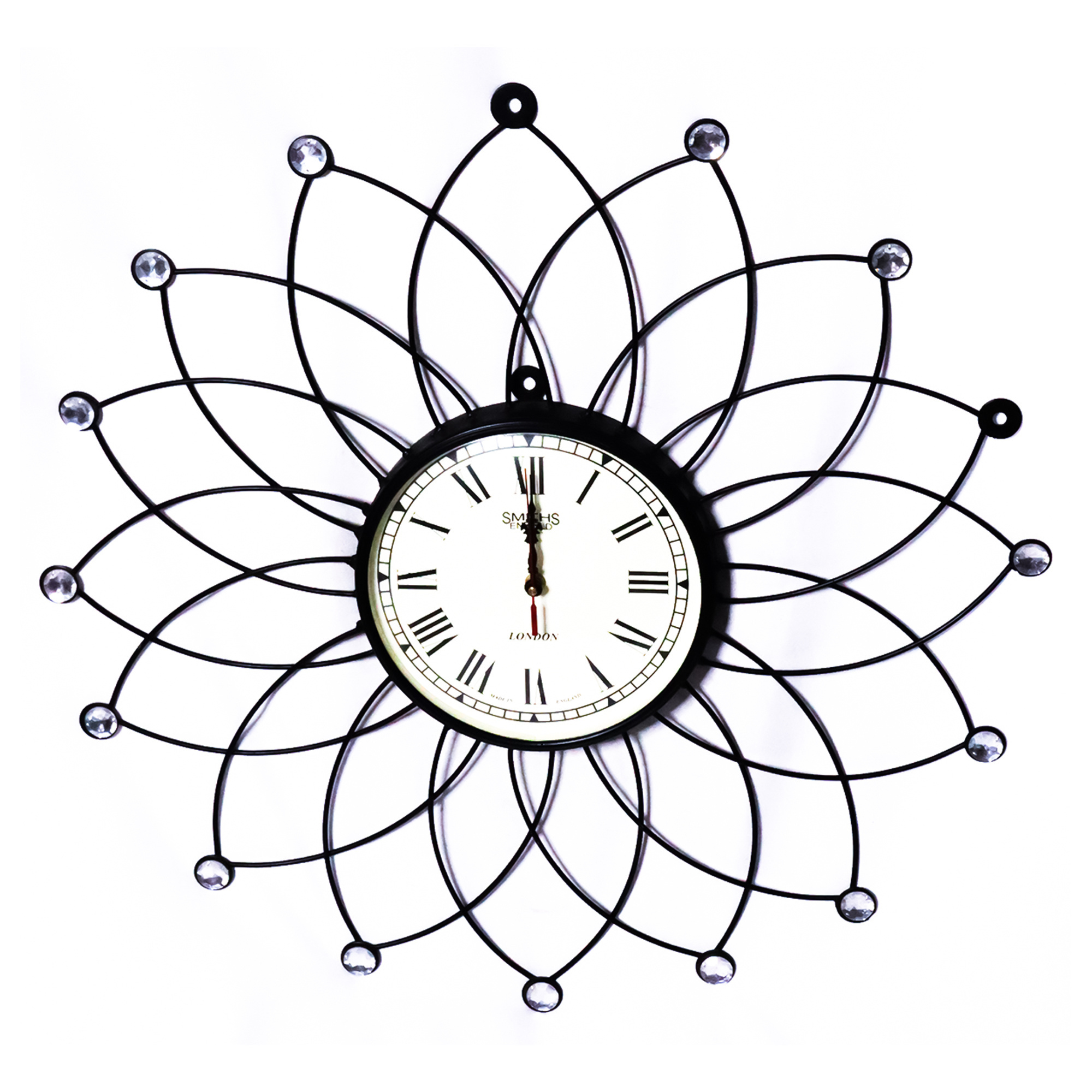 Modern London Flower Wall Clock Metal Wall Clock with Roman Numbers Unique Wall Art Farmhouse Clock Home Decor