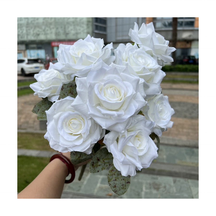 Wholesaler  RG-001 Artificial White Roses Bouquet Artificial Flowers for Home Wedding Valentines's Gift Decorative