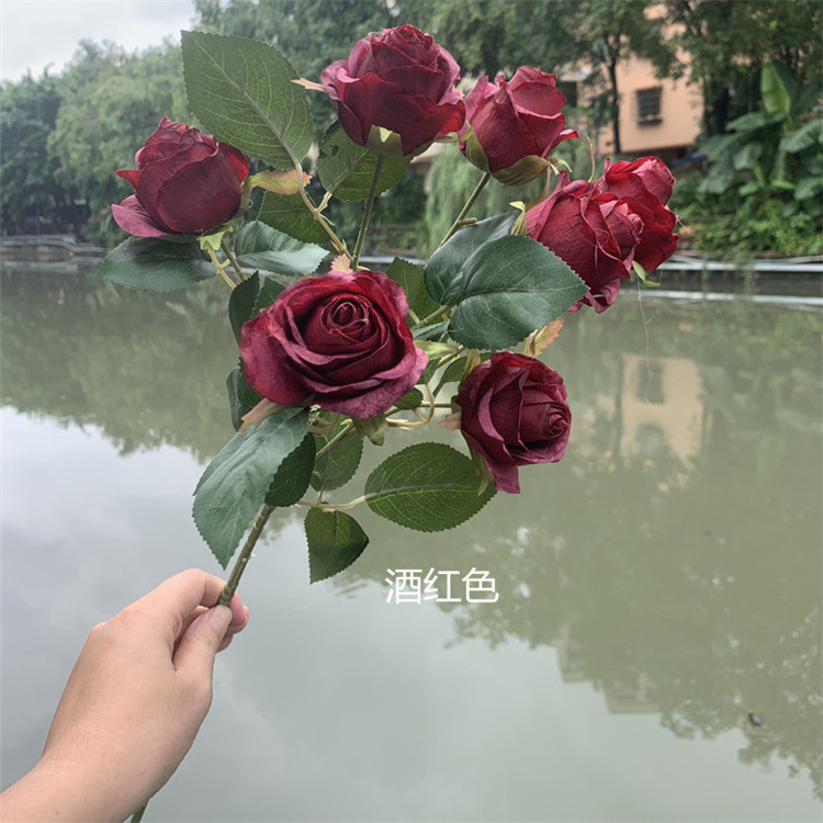 High Quality RG-568 Artificial Spray Rose Single Stem Rose Bud Artificial Flowers Bouquet for Floral Arrangement