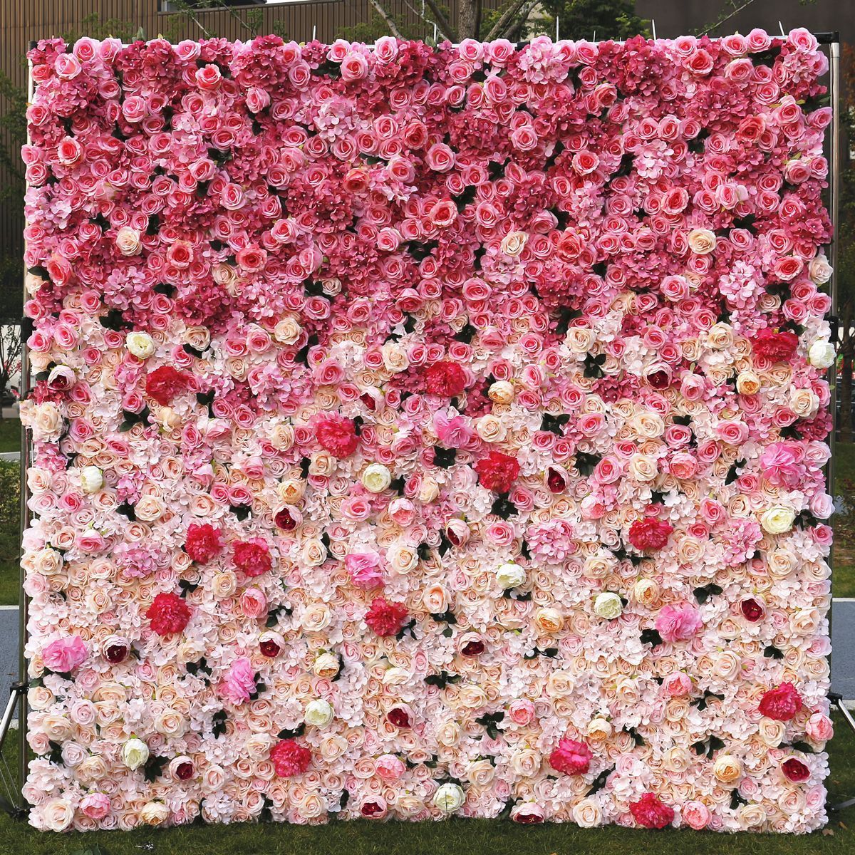 Wedding Supplier Silk 3D Artificial Flower Wall For Wedding Backdrop Decoration Cloth Back Roll Up Red Rose Flower Wall