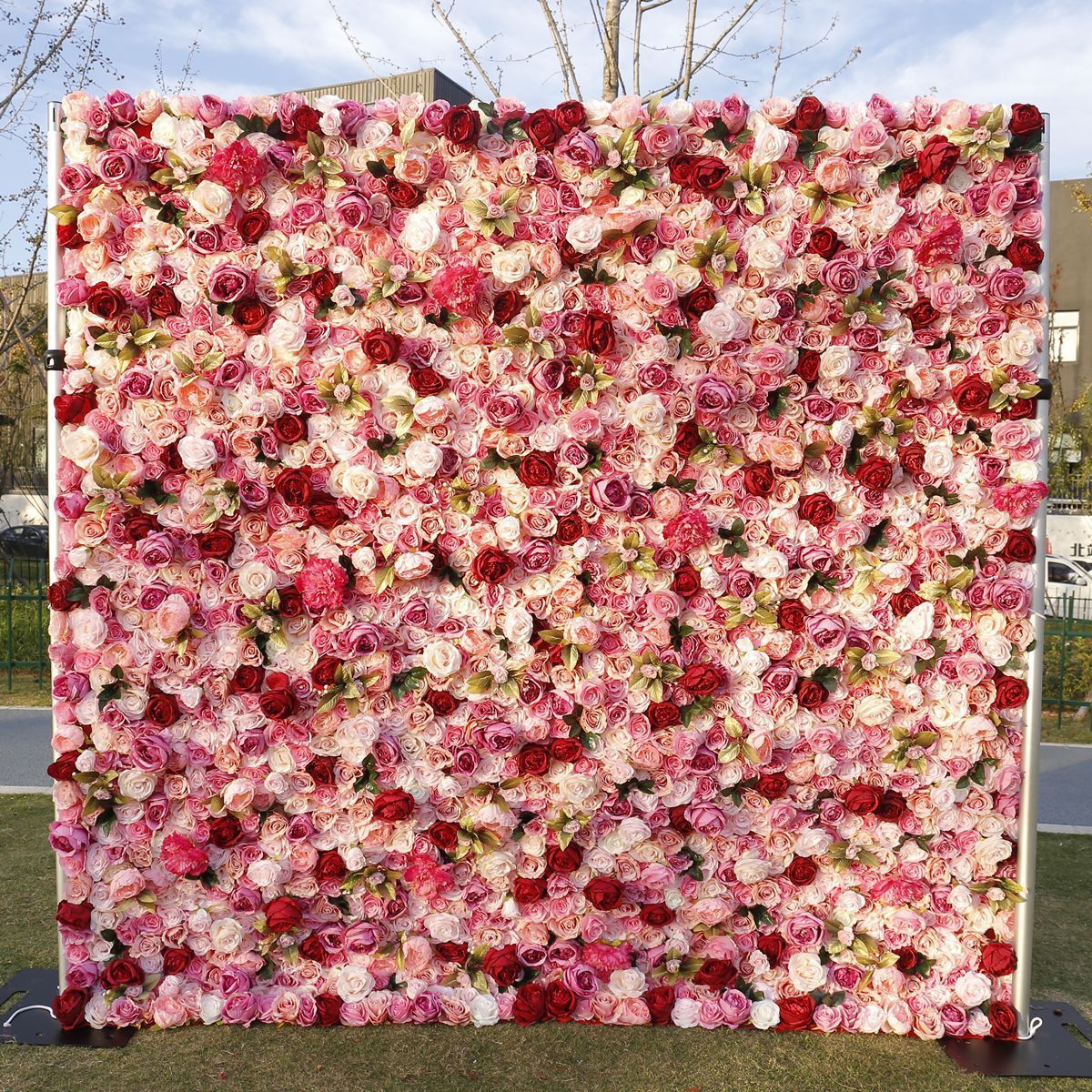 Wedding Supplier Silk 3D Artificial Flower Wall For Wedding Backdrop Decoration Cloth Back Roll Up Red Rose Flower Wall