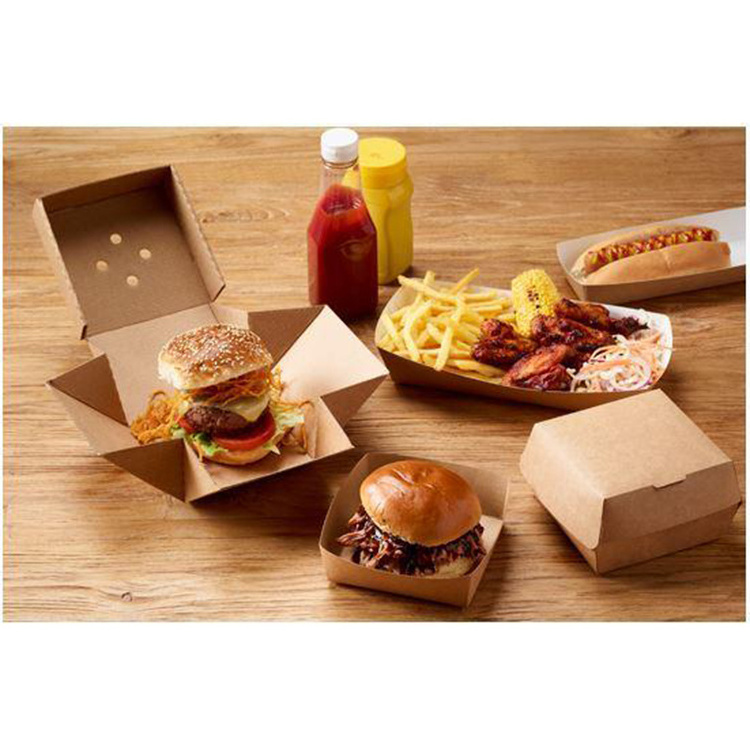 Custom design inch disposable mini cardboard take away kraft fast food french fries hamburger burger packaging boxes