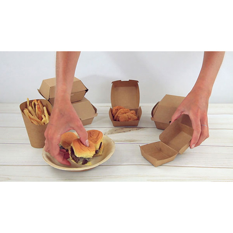 Custom design inch disposable mini cardboard take away kraft fast food french fries hamburger burger packaging boxes